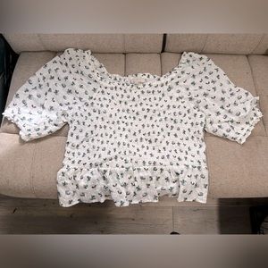 LOFT Floral Cinched Puffy Sleeve Blouse